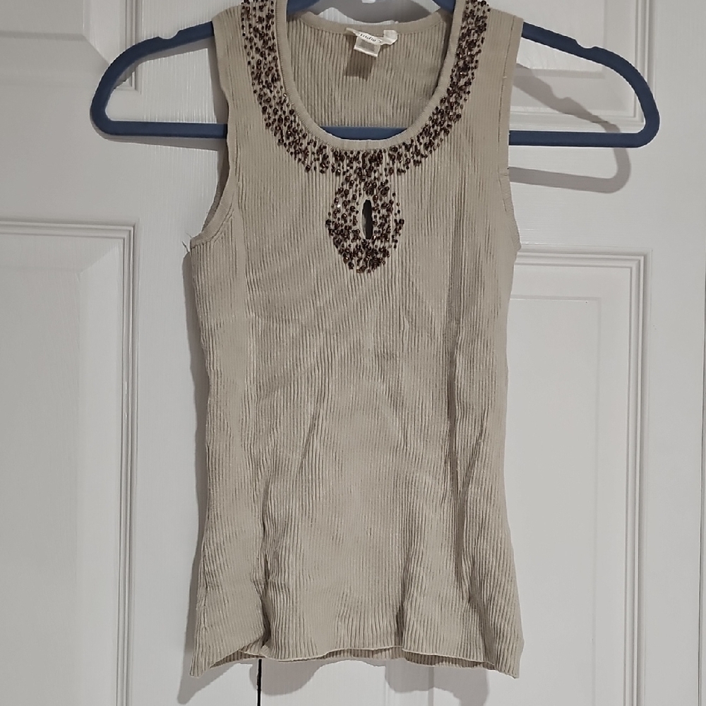 ✨ Studio Y Embellished Ribbed Knit Tank | Beige | Size XS
